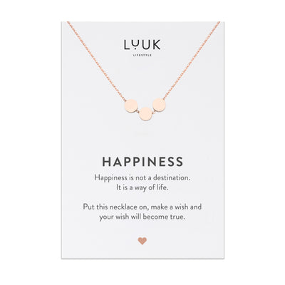 Halskette mit Kreis Anhängern in Rosegold auf Happiness Spruchkarte von der Marke Luuk Lifestyle