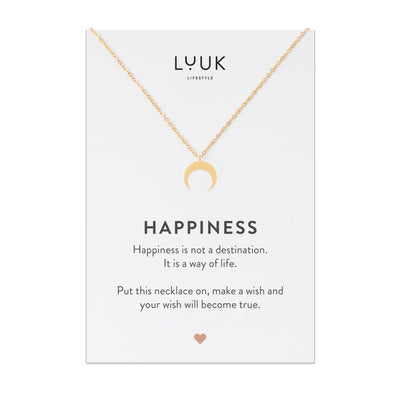 Goldene Halskette mit Mond Anhänger auf Happiness Karte von der Brand Luuk Lifestyle