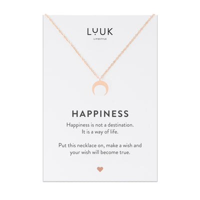 Rosegoldene Halskette mit Mond Anhänger auf Happiness Spruchkarte von Luuk Lifestyle