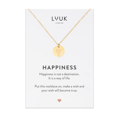 Necklace with palm pendant and Happiness greeting card