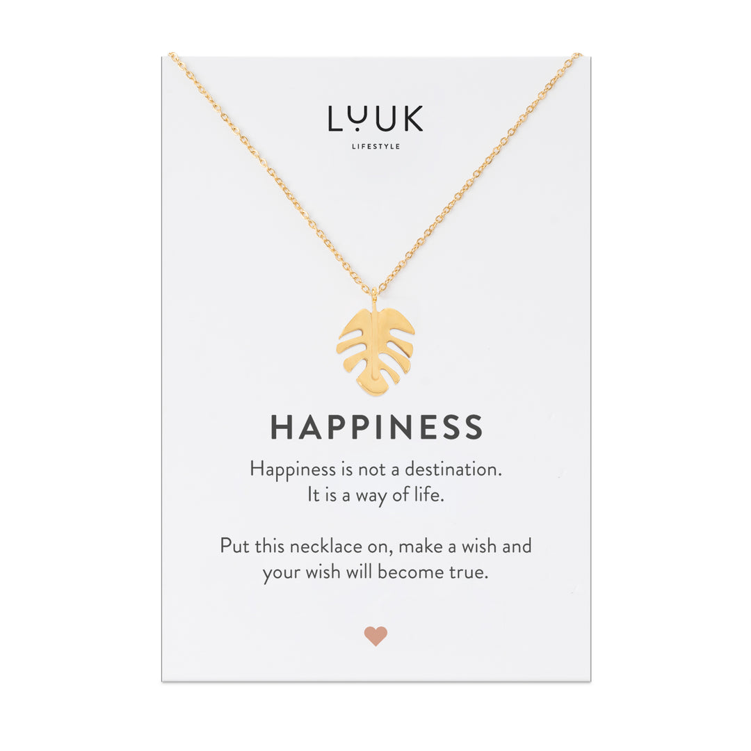 Modern leaf chains with Monstera pendant and Happiness saying card – LUUK  LIFESTYLE