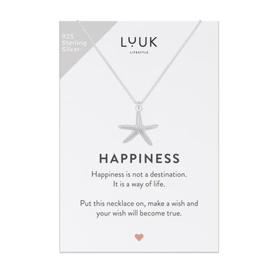 Halskette mit Seestern Anhänger in 925 Sterling Silber auf Happiness Spruchkarte von der Marke Luuk Lifestyle 