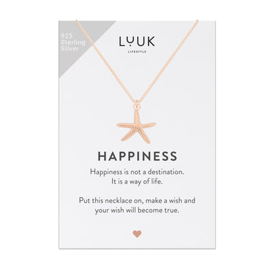Halskette mit Seestern Anhänger in Roségold auf Happiness Spruchkarte von Luuk Lifestyle