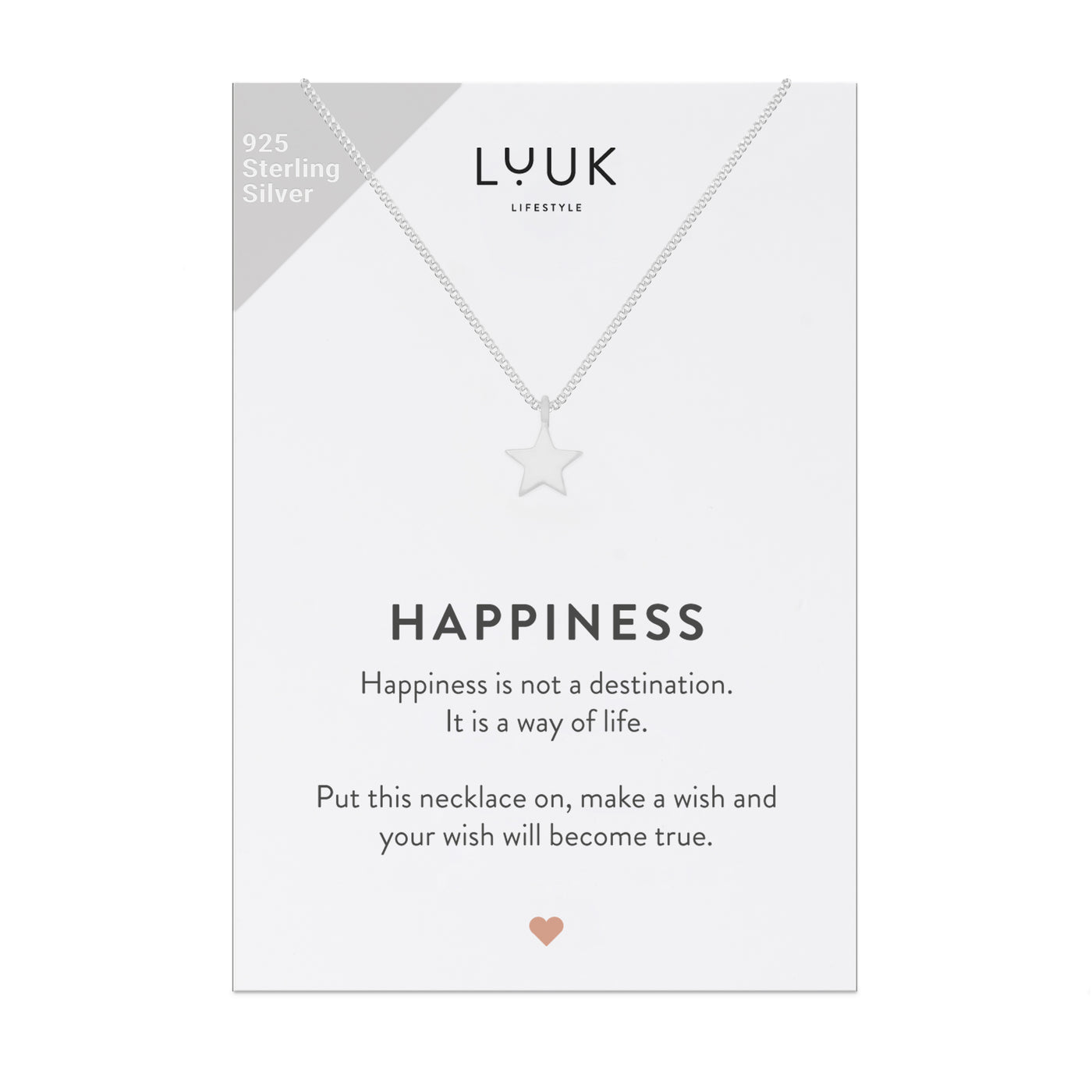 Silberne Halskette mit Stern Anhänger auf Happiness Karte von der Marke Luuk Lifestyle 