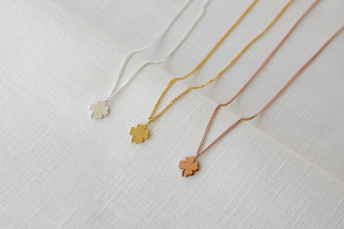 Sterling Silver Necklace with Cloverleaf Pendant and Happiness Greeting Card
