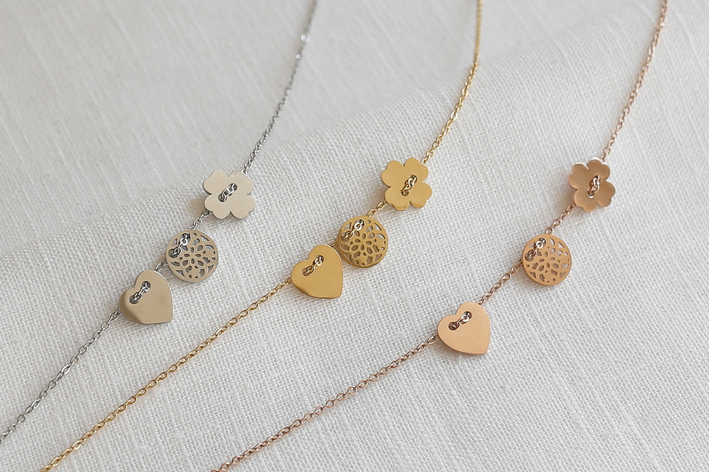 Necklace with lucky charm pendant and Happiness greeting card