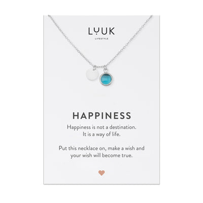 Halskette mit Edelstein Anhängern auf Happiness Spruchkarte von der Marke Luuk Lifestyle