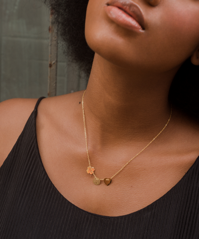 Necklace with lucky charm pendant and Happiness greeting card