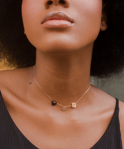 Necklace with lucky charm pendant and Happiness greeting card