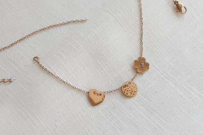 Necklace with lucky charm pendant and Happiness greeting card