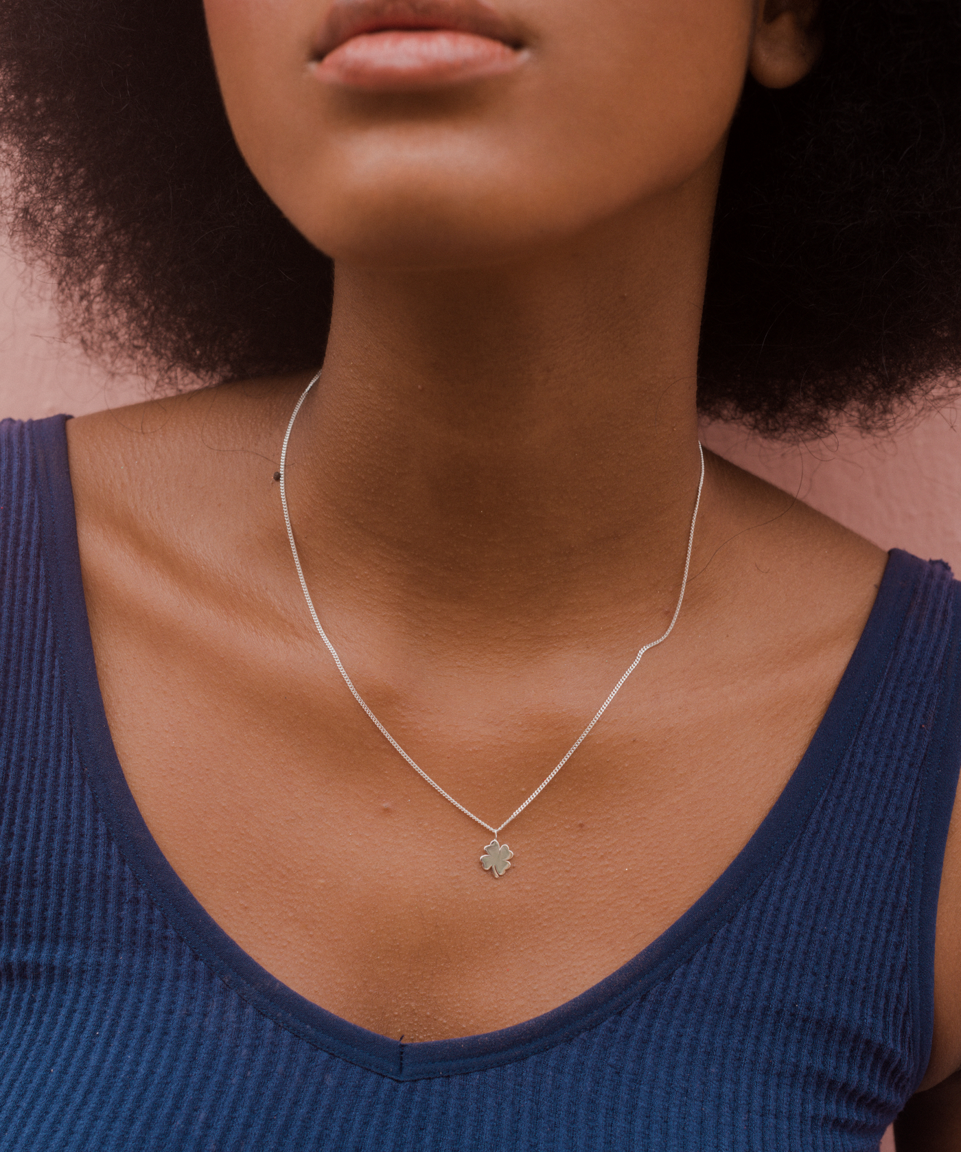 Sterling Silver Necklace with Cloverleaf Pendant and Happiness Greeting Card