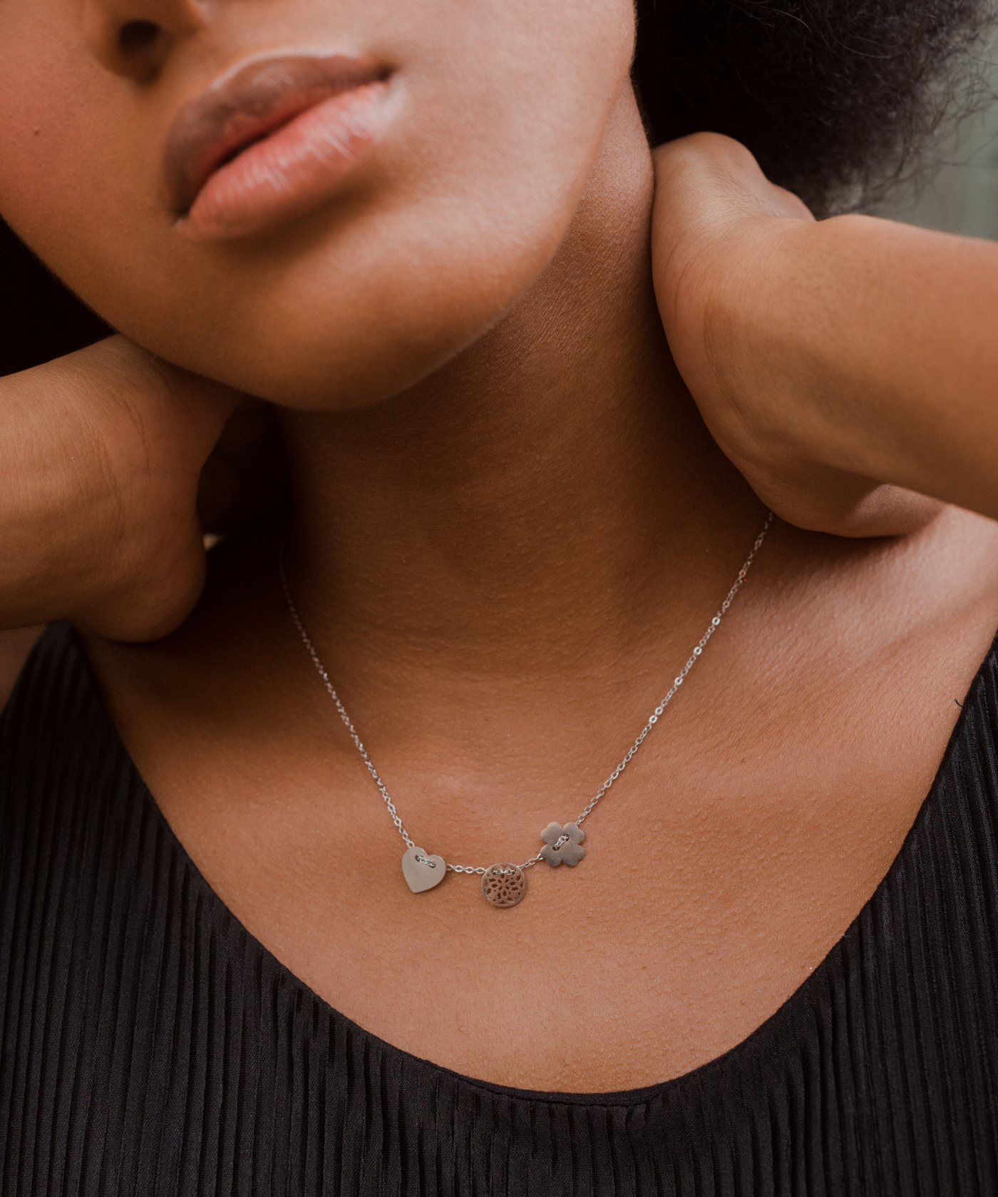 Necklace with lucky charm pendant and Happiness greeting card
