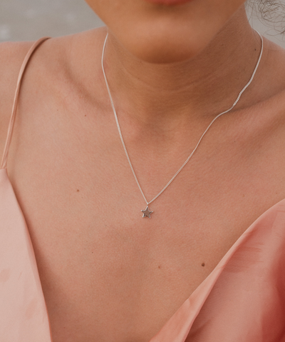 Sterling silver necklace with star pendant and Happiness greeting card
