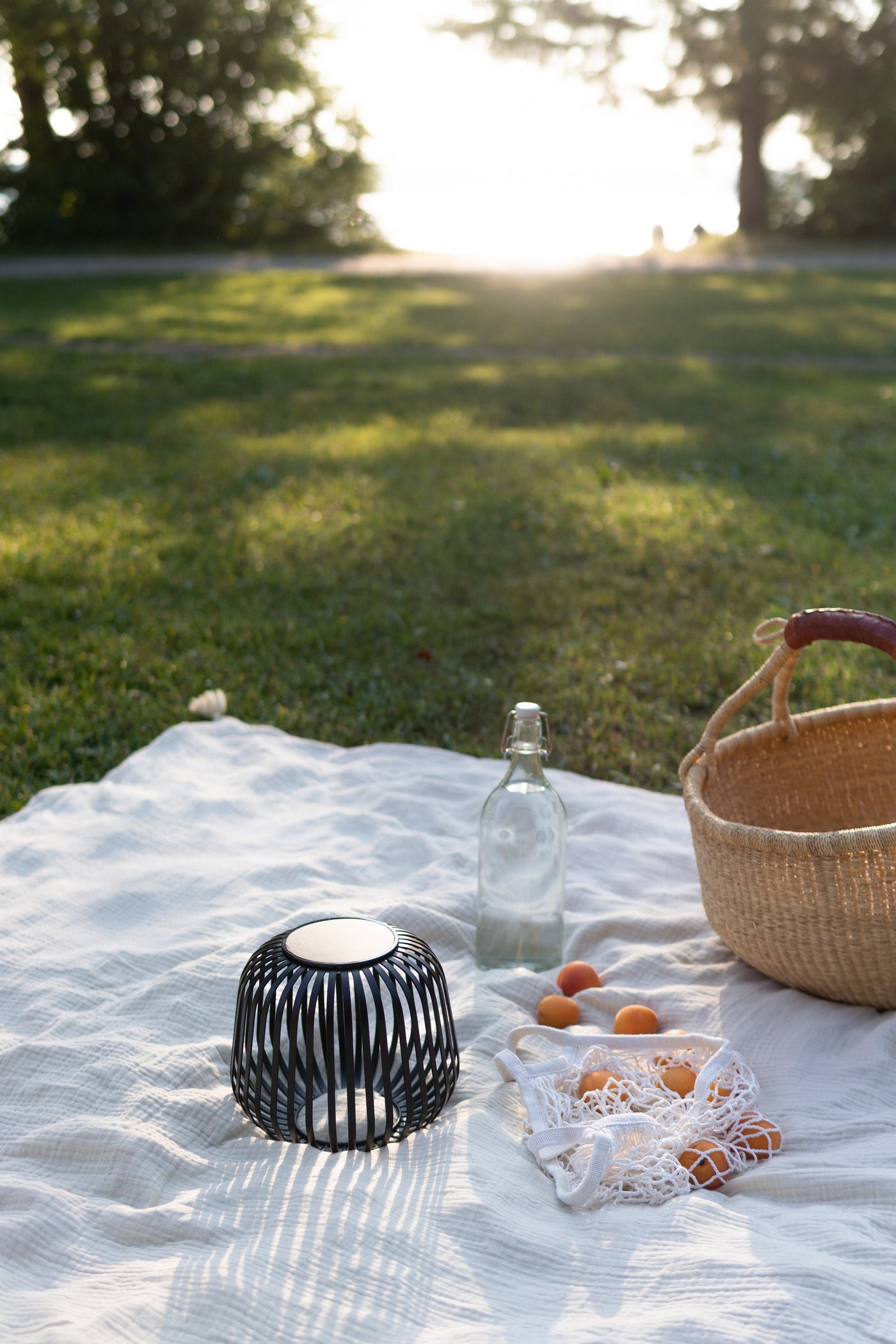 Picnic im Wald mit moderner Solar lampe in schwarz  