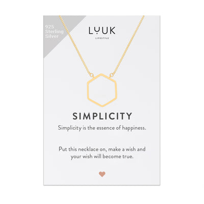 Simplicity Spruchkarte mit moderner Geometrischen Hexagon Kette in Gold von Luuk Lifestyle
