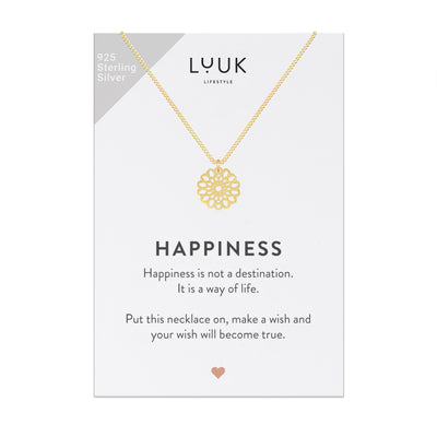 Sterling silver necklace with mandala pendant and Happiness greeting card