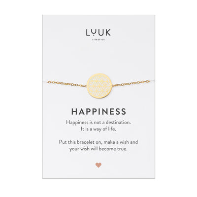 Halskette mit Mandala Anhänger in Gold auf Happiness Spruchkarte von der Brand Luuk Lifestyle
