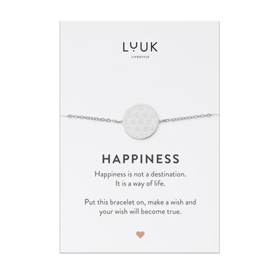 Silber Armband mit Mandala Anhänger in sterlingsilber 925 auf Happiness Spruchkarte von Luuk Lifestyle 