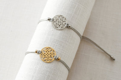 Bracelet with flower pendant and Happiness greeting card