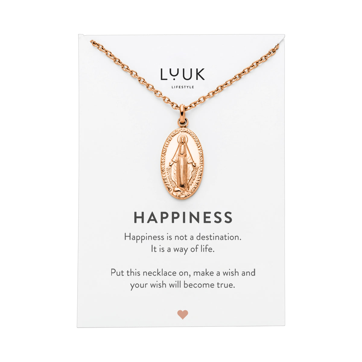 Rosegoldene Halskette mit Insekten Anhänger auf Happiness Karte von Luuk Lifestyle.
