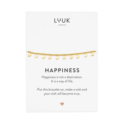Goldenes Armband mit Mond Anhängern auf Happiness Spruchkarte von der Brand Luuk Lifestyle