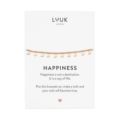 Rosegoldenes Armband mit Mond Anhängern auf Happiness Spruchkarte von Luuk Lifestyle