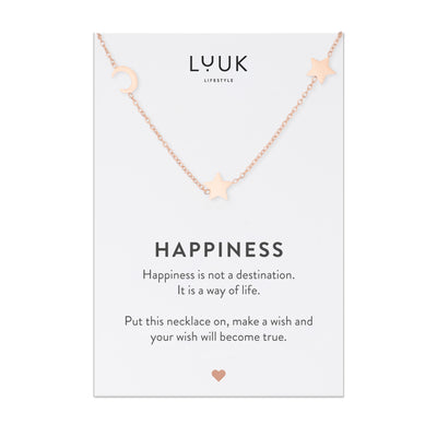 Rosegoldene Halskette mit Insekten Anhänger auf Happiness Karte von Luuk Lifestyle.