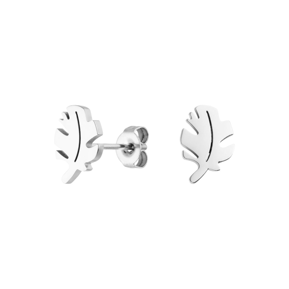 Silber farbige Ohrringe aus Edelstahl mit Blatt Motiv 