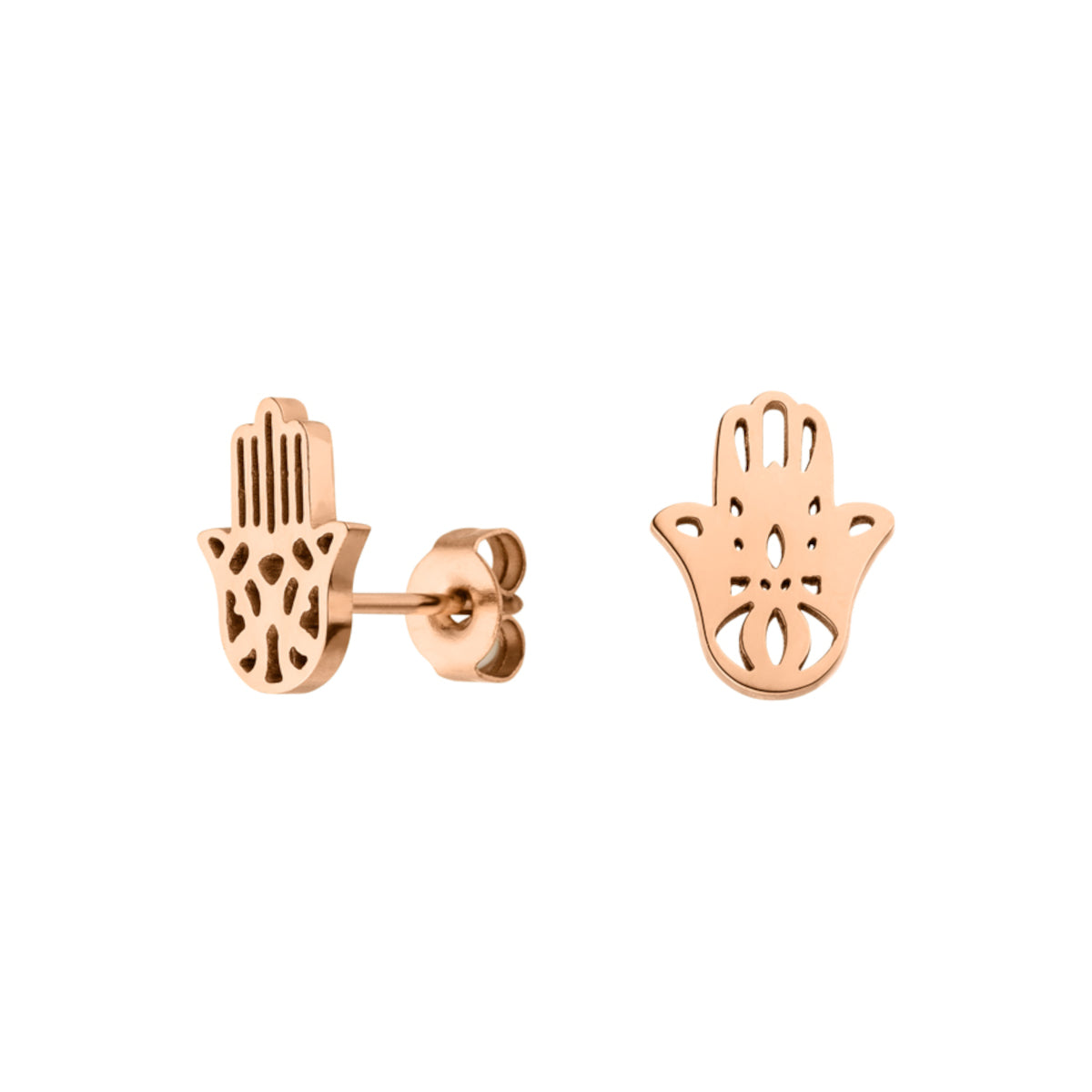 Rosegoldene Ohrstecker mit Hamsa Hand Motiv 