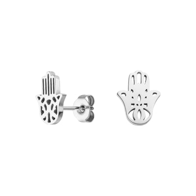 Silberne Ohrstecker mit Hamsa Hand Stecker aus Edelstahl