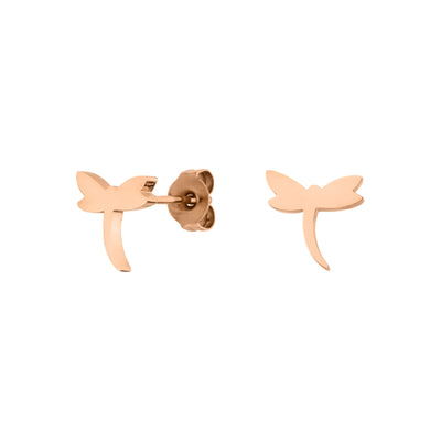 Rosegoldene Ohrringe mit Libellen Symbol aus Edelstahl