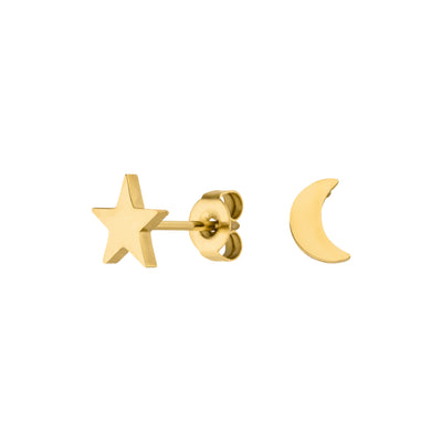 Vergoldete Stern und halb Mond Ohrringe aus Edelstahl 