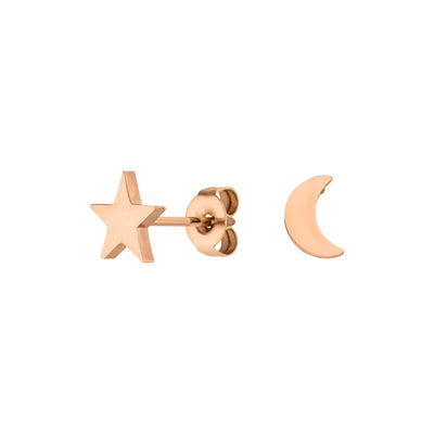 Rosegoldene Ohrstecker mit Stern und halb Mond Motiv 