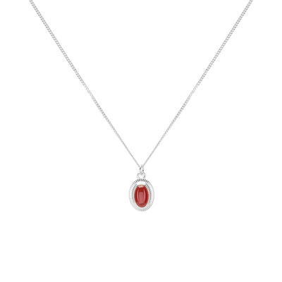 Die prächtige Maya Silber Halskette von Luuk Lifestyle, ein Schmuckstück, das in strahlendem Silber und rotem Onyx Stein herausragt