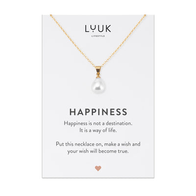 Gold Kette mit Perle Anhänger aus Edelstahl auf Happiness Karte von der Marke Luuk Lifestyle