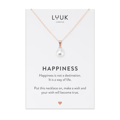 Halskette mit Perle Anhänger in Roségold auf Happiness Spruchkarte von Luuk Lifestyle