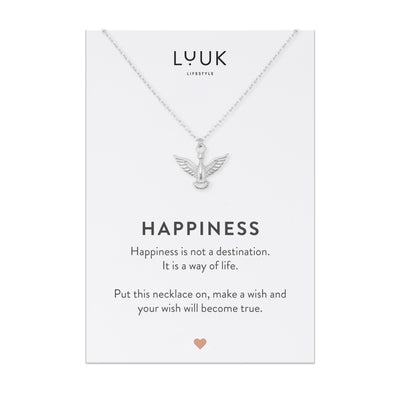 Silberne Halskette mit Adler Anhänger auf Happiness Karte von der Marke Luuk Lifestyle.