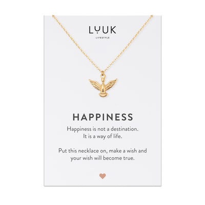 Goldene Halskette mit Adler Anhänger auf Happiness Karte von der Brand Luuk Lifestyle.