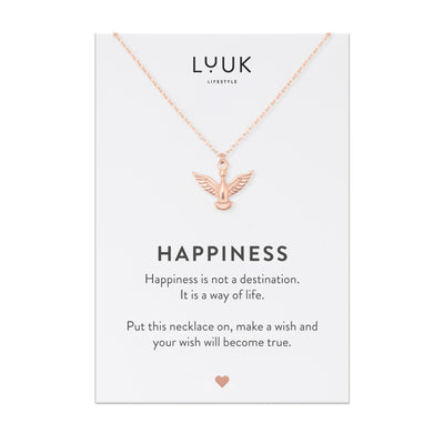 Rosegoldene Halskette mit Insekten Anhänger auf Happiness Karte von Luuk Lifestyle.