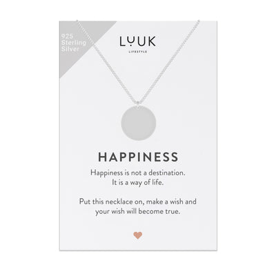 Halskette mit Plättchen Anhänger in 925 Sterling Silber auf Happiness Spruchkarte von der Brand Luuk Lifestyle 