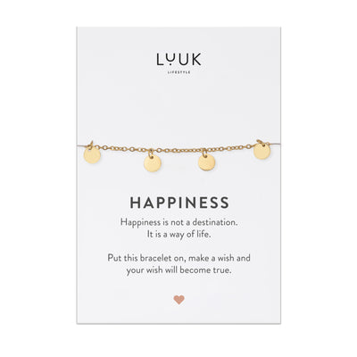 Armband mit Coin Anhängern auf Simplicity Spruchkarte mit motivierender Happiness Spruchkarte von der Marke Luuk Lifestyle 