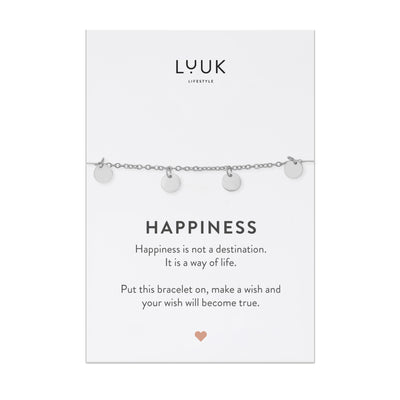 Plättchen Armband aus Edelstahl auf Happiness Spruchkarte von Luuk Lifestyle 