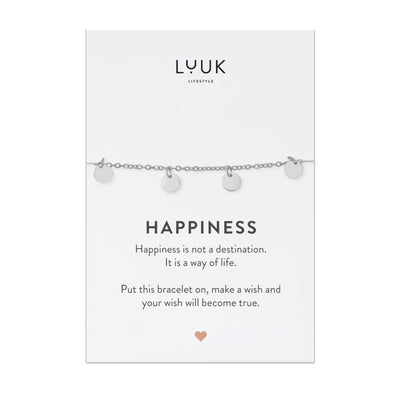 Plättchen Armband aus Edelstahl auf Happiness Spruchkarte von Luuk Lifestyle 