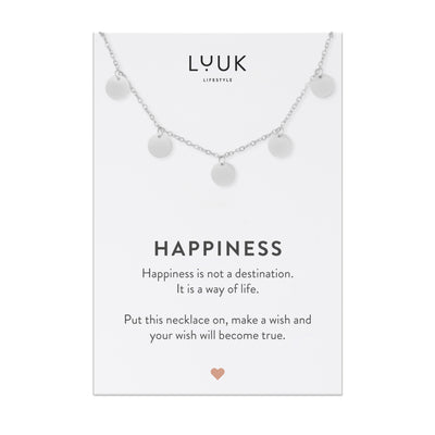 Halskette mit Plättchen Anhänger in Edelstahl auf Happiness Spruchkarte von der Brand Luuk Lifestyle 