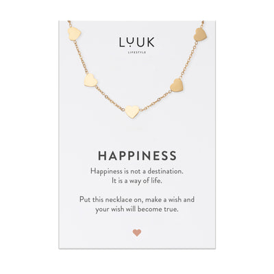 Gold Kette mit Herz Anhänger aus Edelstahl auf Happiness Spruchkarte von der Brand Luuk Lifestyle 