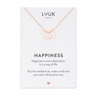 Halskette mit Kreis Anhängern in Rosegold auf Happiness Spruchkarte von der Marke Luuk Lifestyle