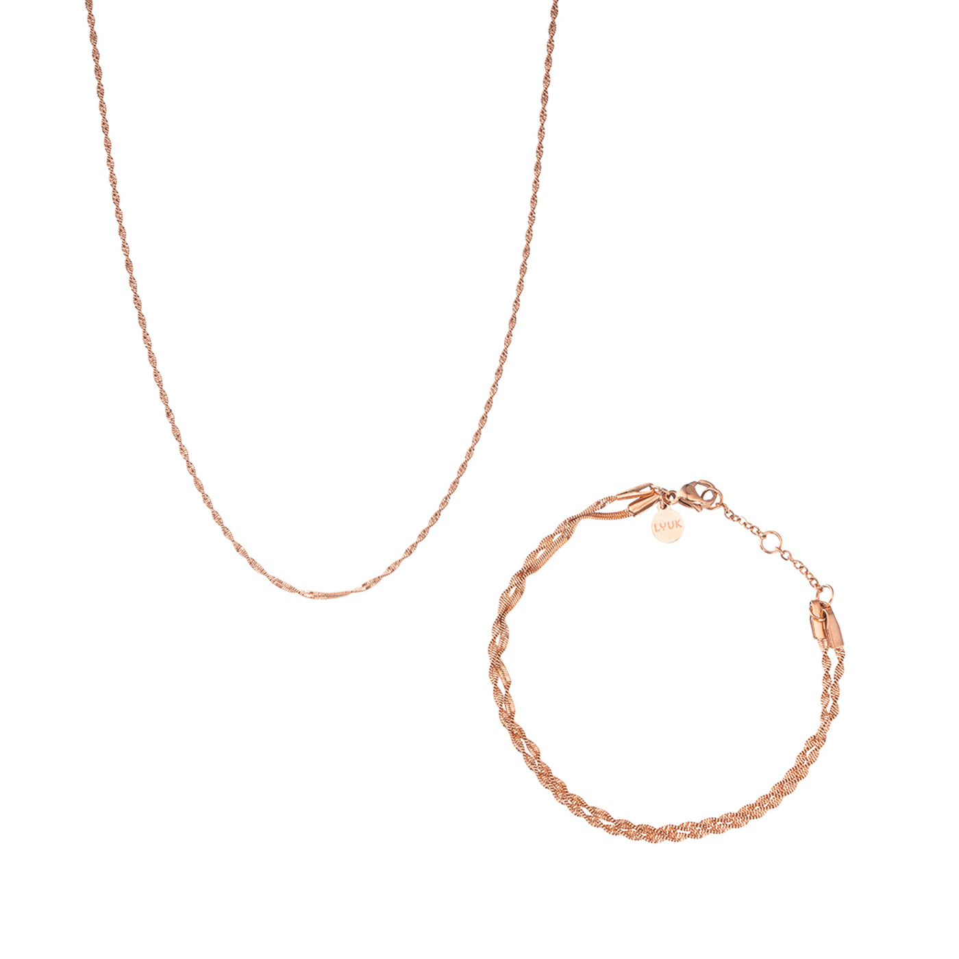 Rosegoldenes Kordelketten Schmuck Set aus Edelstahl