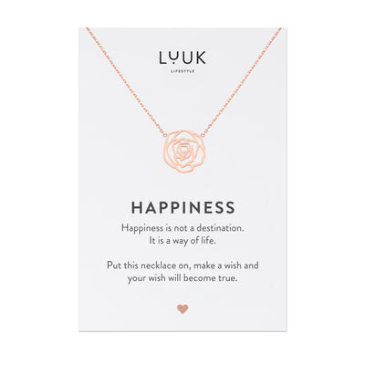 Necklace with rose pendant and Happiness greeting card