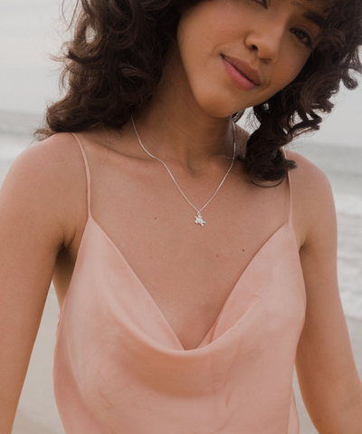 Sterling Silver Necklace with Palm Pendant and Happiness Saying Card