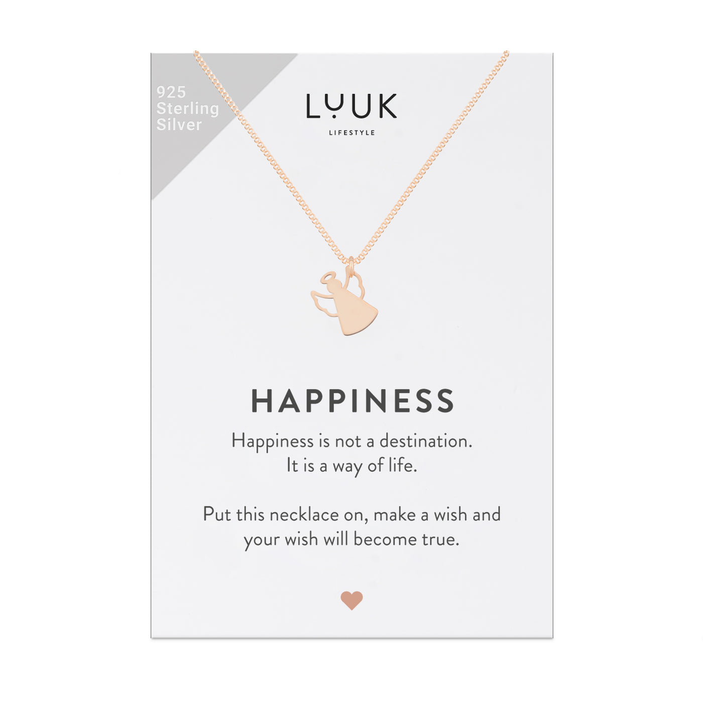 Rose goldene Kette mit Schutzengel Anhänger auf Happiness Spruchkarte von Luuk Lifestyle 